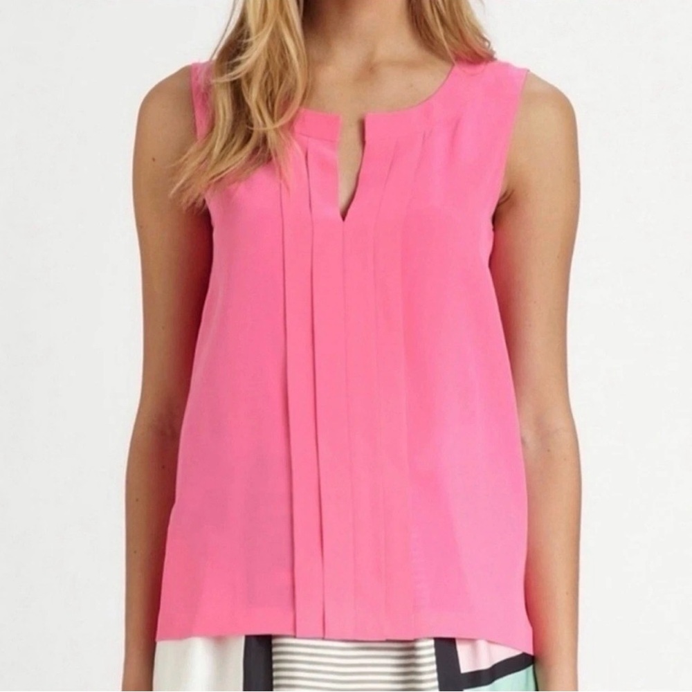 Kate Spade Addie Vibrant Pink Sleeveless Pleated Front Silk Blouse NWT sz 12